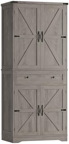 HOSTACK Kitchen Pantry Storage Cabinet, Farmhouse Pantry Cabinet, Ash Gray by HOSTACK