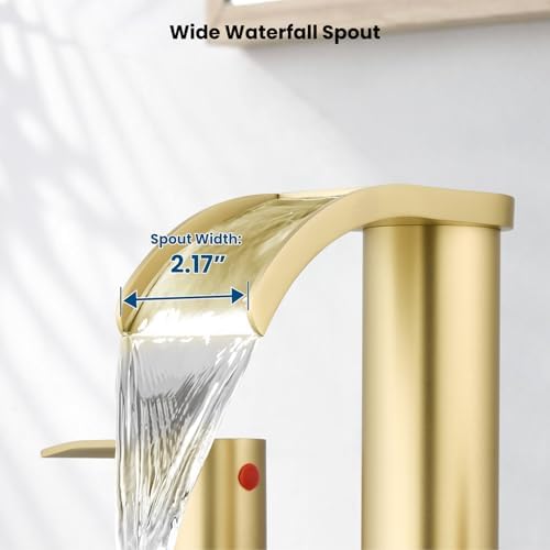gotonovo Waterfall Bathroom Faucet 3 Hole Round Body,Brushed Gold - Image 4