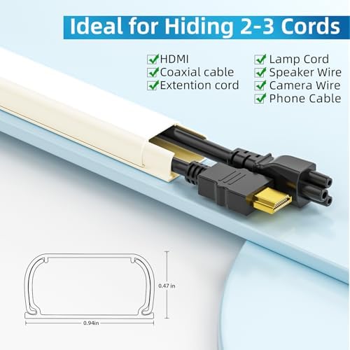 Yecaye 142in Wall Cord Hider for 2-3 Cords, W0.94in H0.47in, Beige - Image 2