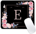 Letter E Black and Pink Flowers Square Mouse Pad, Mouse Pad with Stitched Edge and Non-Slip Rubber Base,Mouse Mat,Home Office Decor Desk Accessories,9.4x7.8x0.12 inch Square Mouse Pad by Unknown
