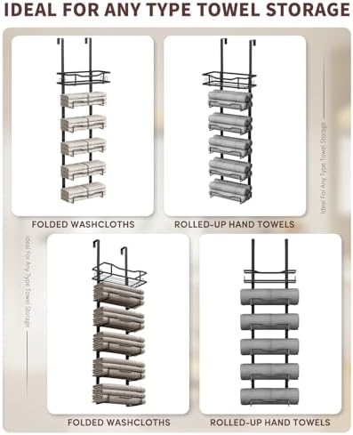 Aetyord Hanging Towel Racks for Bathroom No Drill - 6-Tier Over The Door Bath Towel Storage Organizer for Small Bathrooms - Tiered Back of Door Towel Holder Hanger for Rolled Towels RV Camper Black - Image 5