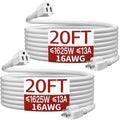 Skrizcable 16/3 Short Extension Cord 20FT 2Pc, White Extension Cord Indoor by Skrizcable