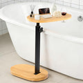 Bamboo Bathtub Side Table, Height Adjustable Bath Caddy Tray by VELOHEIM