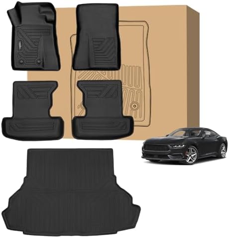 Peleus Floor Mats for Ford Mustang 2015-2025 2026 (NOT for Mach-E,Cargo w/o Subwoofer Box),TPE All Weather Protection 2 Rows Car Floor Liners with Cargo Liner for Ford Mustang Trunk Mat+Floor Mats by Unknown
