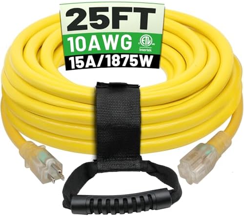 POWGRN 25 Ft 10AWG Outdoor Extension Cord, Yellow by POWGRN