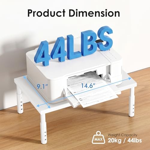 ECOLOVI Adjustable Wood Computer Monitor Stand Riser, Office Desk Organizer and Accessories for Monitor, Laptop, PC, Printer, Office Desk Accessories Workspace Organizer for Home Office Supplies, White - Image 3