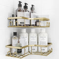 Adhesive Shower Caddy, 2 Pack Corner Bath Organizer, Rustproof Stainless Steel Shower Shelves with Large Capacity, No Drilling Shelves for Bathroom Storage, Home, Kitchen Décor(Gold) by Unknown