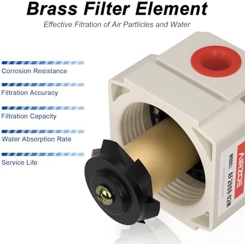 AIRZOE 1/4" NPT Compressed Air Filter AF2000-02M, Manual Drain,0-150psi - Image 5