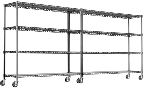 76.77" H Storage Shelves 1500LBS Metal Shelving Unit with Wheels, Adjustable Garage Shelving Heavy Duty Wire Rack with Liners for Pantry Warehouse Commercial, 48" W x 18" D x 76.77" H, 2 PCS by RackBro