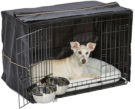 MidWest Homes for Pets Double Door iCrate Starter Kit, 30-inch Dog Crate Bundle for Medium Breeds, Includes Cage, Pet Bed, 2 Bowls and Privacy Cover by MidWestHomesForPets
