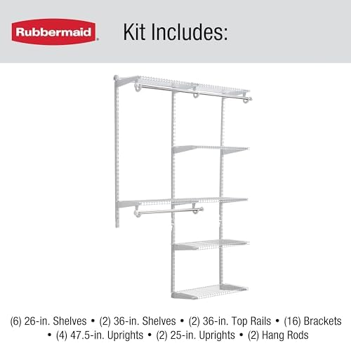 Rubbermaid Configurations Deluxe Custom Closet Kit 4-8Ft. Adjustable Metal Wire Shelving White Finish Expandable Organization System Hardware Included for Home Closet/Pantry/Laundry/Mudroom - Image 6