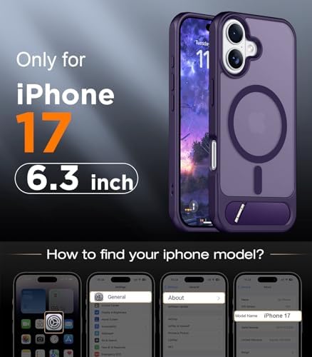 Temdan Designed for iPhone 17 Case, [Built-in Invisible Kickstand][Compatible with MagSafe][Military Grade Shockproof] Slim Translucent Matte Phone Case 6.3 inch (Purple) - Image 2