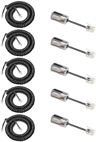 Uvital 5 Pack Phone Cord with Detanglers 10Ft Uncoiled/1.2Ft Coiled, Black by Uvital