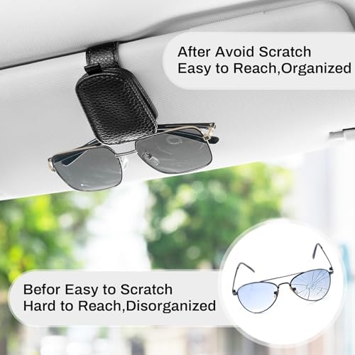 SINGARO 2PCS Sunglasses Holder for Car, Leather Magnetic Buckle Sun Visor Sunglass Clip, Ticket Card Storage Glasses Clip, Car Interior Accessories for Men and Women（Black） - Image 6