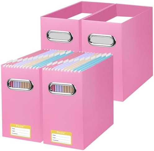 BALEINE 4PK File Organizer Box, Cardboard File Folder Organizer with Handle by BALEINE