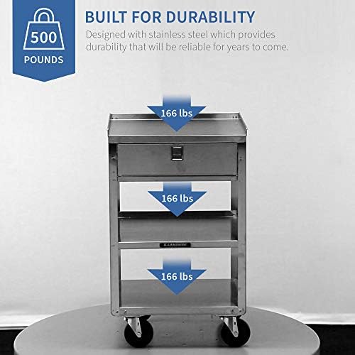 Lakeside 466 Equipment Stand, Stainless Steel, 3 Shelves and 1 Drawer, 500 lb. Capacity (Fully Assembled) - Image 5