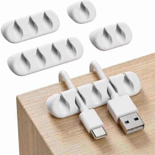 Cord Organizer for Desk, Nightstand Cable Holder, 5 Pack, Multislot, White by GLUIT