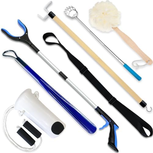 7PC Hip Kit For Seniors Total Hip Replacement Prime, Hip Replacement Kit After Surgery, Hip Replacement Recovery Kit With Grabber,Sock Aid,Leg Lifter,Dressing Stick,Shoehorn,Back Scratcher,Bath Loofah by Nourislif