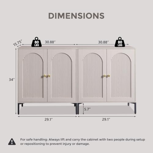 IFGET 123.5"W Modern Arch Sideboard Buffet Cabinet with Storage, Light Grey - Image 2