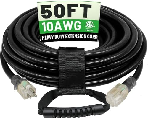 POWGRN 50 Ft 10AWG Outdoor Extension Cord Waterproof Heavy Duty, Black by POWGRN