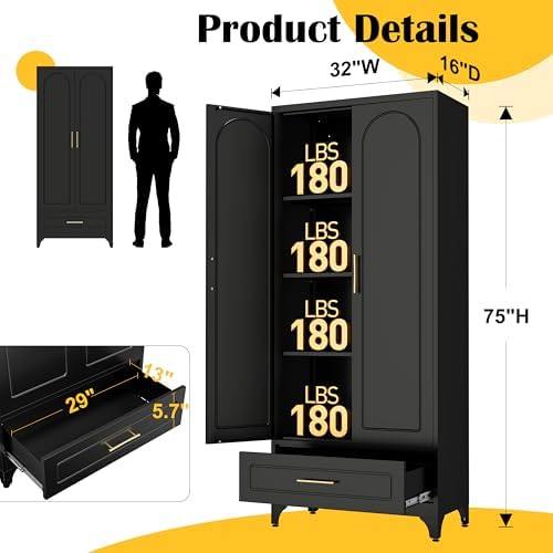SteeLoong 75” Kitchen Pantry Cabinet, Metal Storage Cabinet with Drawer - Image 3
