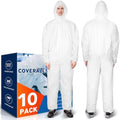CAREGY 10 Pack Hazmat Suits Protective Coveralls with Hood by CAREGY