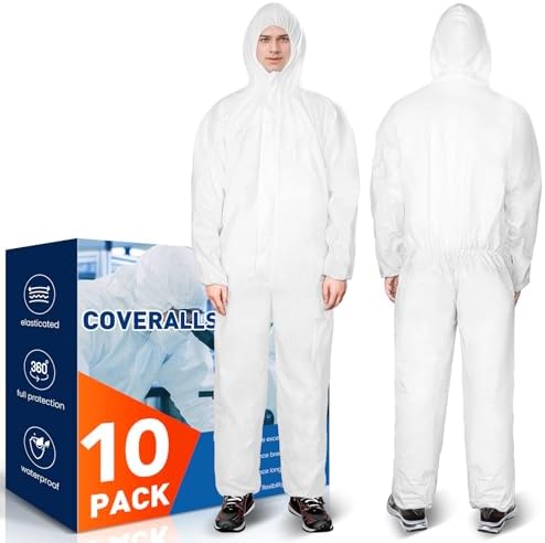 CAREGY 10 Pack Hazmat Suits Protective Coveralls with Hood by CAREGY
