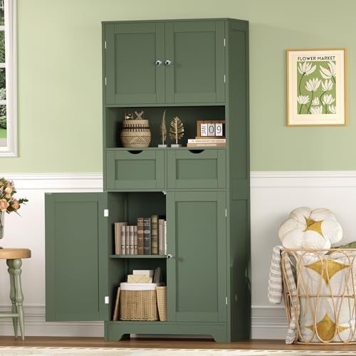 TEENFON Tall Bathroom Storage Cabinet with 4 Doors & 2 Adjustable Shelves - Image 6