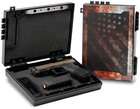 STOPBOX Gun Safe Alternative - Tactical Handgun Storage, Instant Access Portable Gun Case, TSA Compliant Gun Lock Box for Quick Handgun Access | RUSTIC FLAG + BLACK (2 Pack) | Full-Size Only by StopBoxUSA