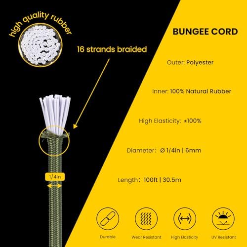 Brotree Bungee Cords 1/4" x 100ft Elastic Shock Cord 100% Stretch Cord - Image 3