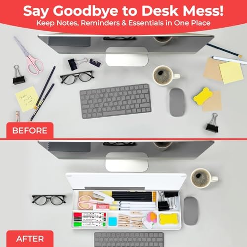 Chalkola Glass Desktop Whiteboard with Storage, Desk Dry Erase Board Buddy - Image 5