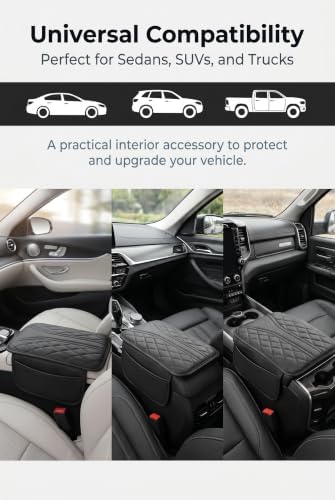 Car Center Console Cover, Middle Console Cushion with Storage Pockets, Leather Car Armrest Pad, Universal Arm Rest Cover for Vehicle Interior Accessories (Black) - Image 7