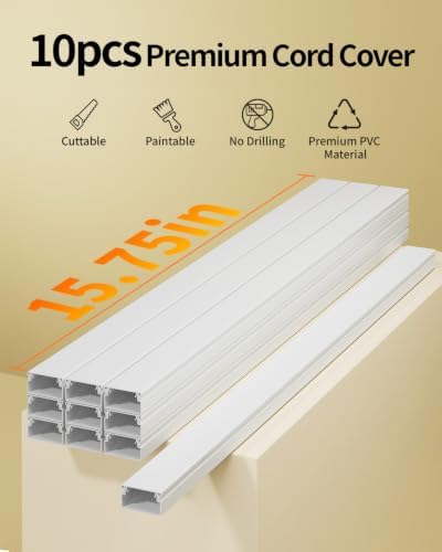 Yecaye 157.5in Cord Hider for 3-4 Wires on Wall, W1.18in H0.67in, White - Image 3