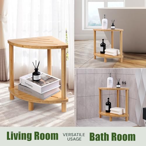 Bamboo Shower Stool for Inside Shower 2-Tier,Corner Shower Bench - Image 5