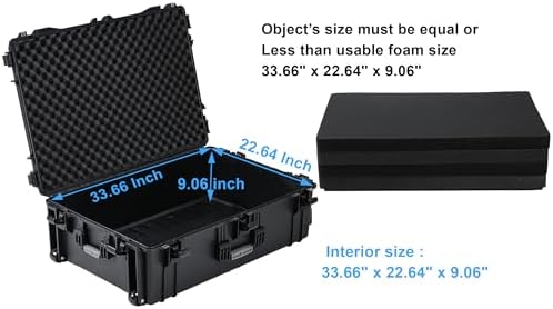 Regetek Rolling Case with Foam, 37 x 25.5 x 12 Inch, Transport Hard Case with Wheels/ 3 Large Handles for Camera, Tool, Equipment, Crushproof,Waterproof, Lockable, Inner 33.66" x 22.64" x 9.06" - Image 3