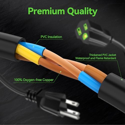 Power Extension Cord 10FT, 3 Prong Grounded Electric Extension Cable Outlet Saver, Single Outlet, Outside, Heavy Duty, Waterproof, Flexible, 16AWG, SJTW, 13A 125V, Outdoor & Indoor Power Wire (Black) - Image 4