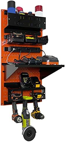 Wall Control Power Tool Storage Organizer Kit Cordless Drill Holder Charging Station Rack 16” x 32” Metal Pegboard Organization System (Orange Pegboard) - Image 3