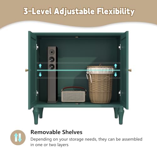 ARTPOWER Green Sideboard Buffet Cabinet with Storage, Mid-Century Modern Storage Cabinet with 2 Doors and Adjustable Shelves, Accent Style Sideboard for Entryway, Dining Room, Living Room - Image 3