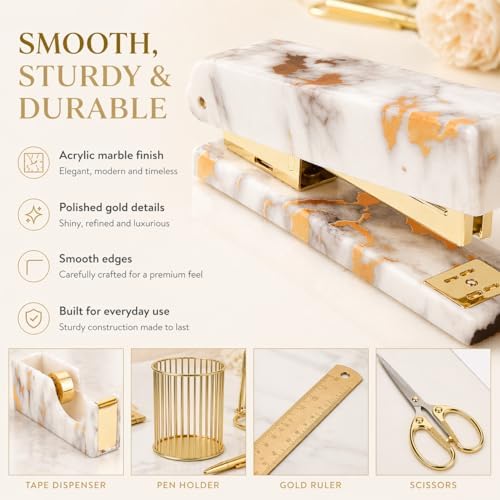 Office Desk Supplies Accessories Women - Women Marble Desk Decor Set Gold - Image 4