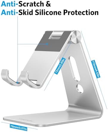 OMOTON C2 Adjustable Aluminum Cell Phone Stand with Charging Cutout, Silver - Image 3