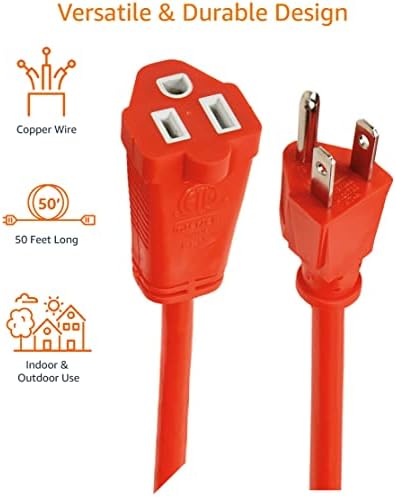 Amazon Basics 50-Foot 3-Prong Indoor/Outdoor Extension Cord, Heavy-Duty, 13 Amps, 1625 Watts, 125 VAC, Orange (Pack of 8) - Image 4