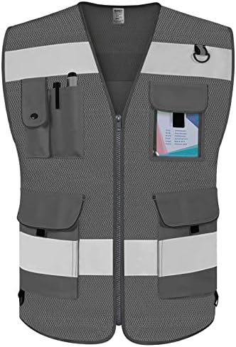 TCCFCCT Mesh High Visibility Safety Vest for Men 9 Pockets, Grey 5XL by TCCFCCTPROFESSIONALSAFETYSOLUTIONS