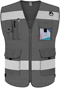 TCCFCCT Mesh High Visibility Safety Vest for Men 9 Pockets, Grey 5XL by TCCFCCTPROFESSIONALSAFETYSOLUTIONS