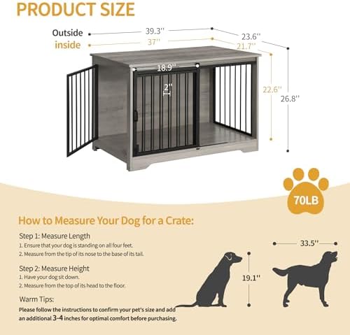 Hzuaneri 39.3" L Dog Crate Furniture Indoor Dog Kennel with Barn Door - Image 2