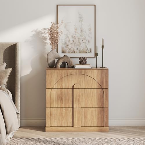 BELLEZE Bookcase with 3 Drawers, Modern Book Shelf with Wide Wooden Handle, Wood Bookshelves for Living Room Office Entryway (Camel) - Image 6
