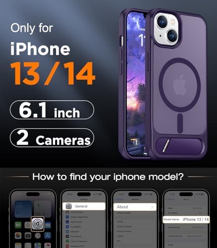 Temdan Magnetic Compatible with iPhone 14 Case/iPhone 13 Case,[Built-in Invisible Kickstand][Compatible with MagSafe][Military Grade Shockproof] Slim Translucent Matte Phone Case for iPhone 14/13 6.1" - Image 2