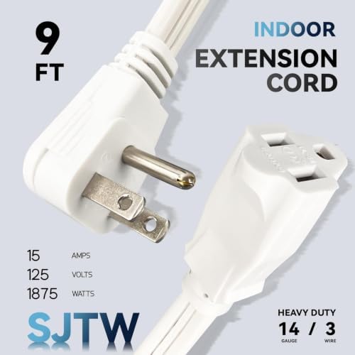 EP 9 Ft Heavy Duty Appliance Extension Cord 14 AWG 3-Prong Flat Plug, White - Image 2