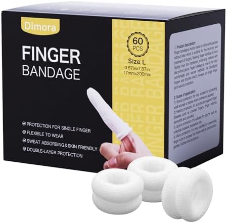 Dimora Finger Cots, Pack of 60 (Large Size) Finger Protectors, Breathable Bandages for Wound Care, Stretchy Sleeves for Gardening, Fitness and Cargo Handling, White by Dimora