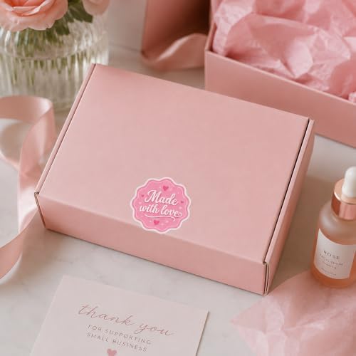 60pcs Made with Love Stickers, Pink Handmade Small Business Packaging Labels, Boutique Product Seal Stickers for Orders, Round Thank You Branding Stickers 2 Inch - Image 6
