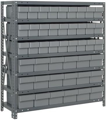 QUANTUM STORAGE SYSTEMS 1839-624GY Solid Heavy Duty 7 Shelves 39" H x 36" W x 18" D with 45 Gray Bins Multi-Sizes by QuantumStorageSystems